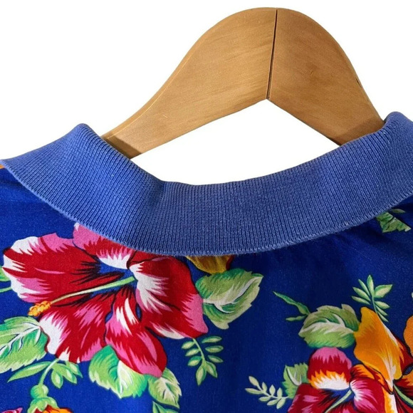 Impressions Tropical Button Up Shirt Short Sleeve Bright Floral Pattern Collared - Picture 7 of 7